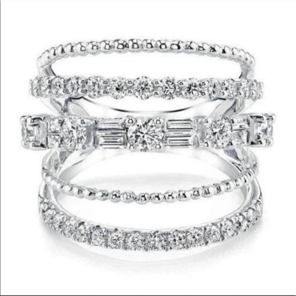 MULTI BAND 925 STERLING SILVER DIAMOND RING, CUTE RING, SHINY RING. - Picture 5 of 5